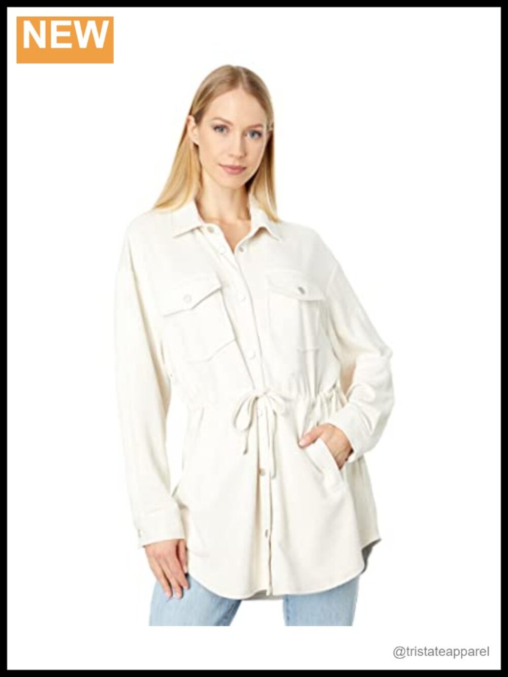 Faux Suede Shirt Jacket with Drawstring Waist, Casual Long Sleeve Shacket